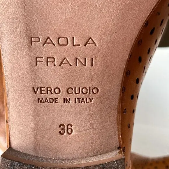 PAOLA FRANI Perforated Tall Leather Boots Made in Italy Size 6 EUC