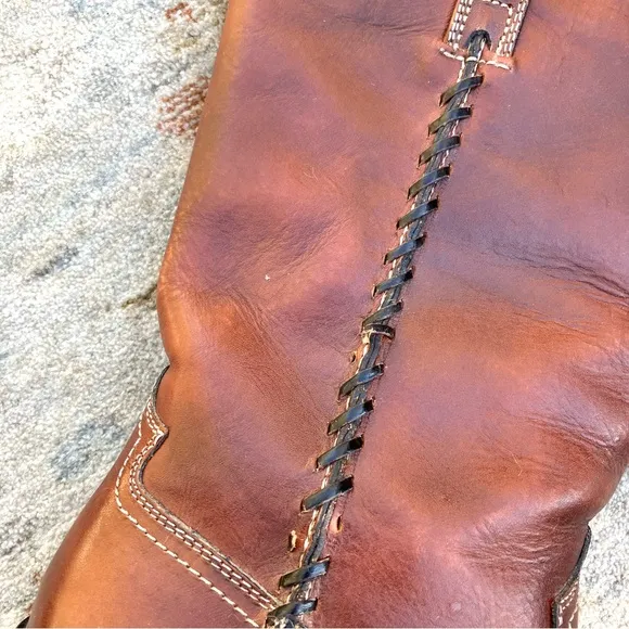 Patricia Nash Bergamo Brown Leather Scalloped Boots Sz 8