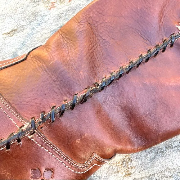 Patricia Nash Bergamo Brown Leather Scalloped Boots Sz 8