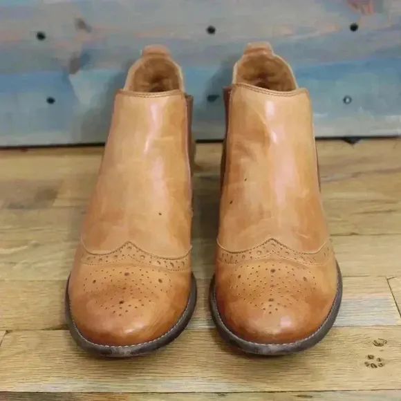 Paul Green Ava Wingtip Size 6.5 Camel Beige Leather Oxford Slip On Chelsea Boots