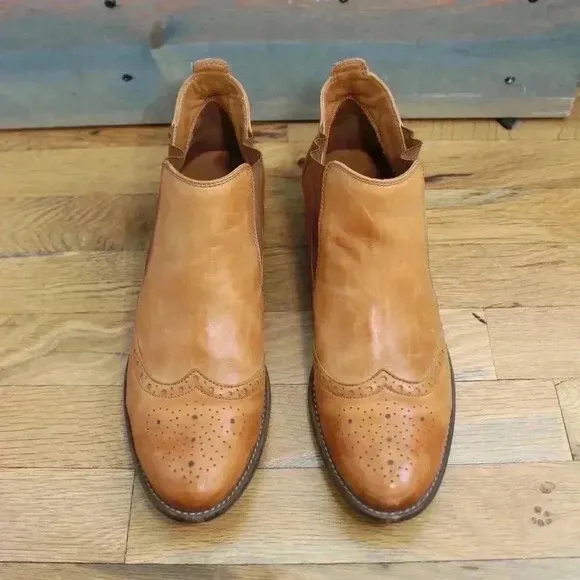 Paul Green Ava Wingtip Size 6.5 Camel Beige Leather Oxford Slip On Chelsea Boots