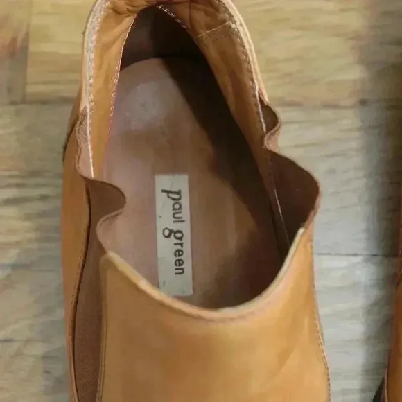 Paul Green Ava Wingtip Size 6.5 Camel Beige Leather Oxford Slip On Chelsea Boots