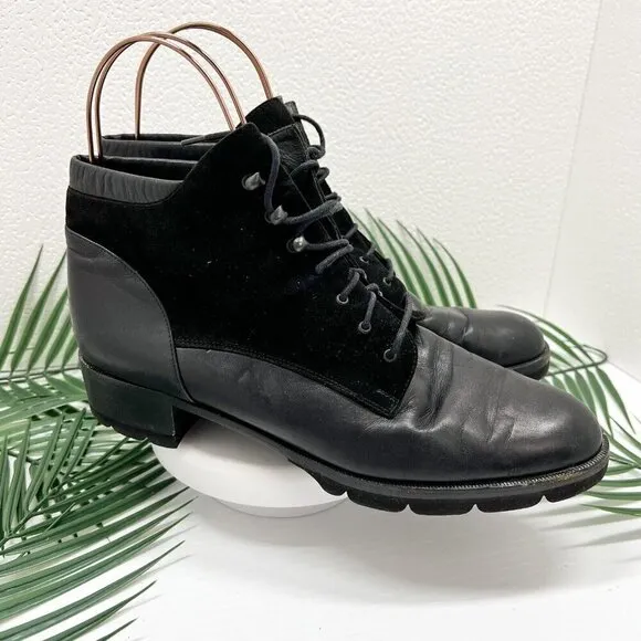 Paul Green Munchen Vintage Black Suede &amp; Leather Lace Up Ankle Boots Size 7.5