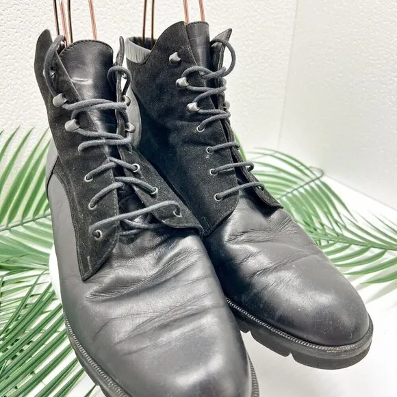 Paul Green Munchen Vintage Black Suede &amp; Leather Lace Up Ankle Boots Size 7.5