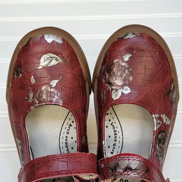 Pediped Flex Barbara Deep Red Floral Mary Jane Shoes