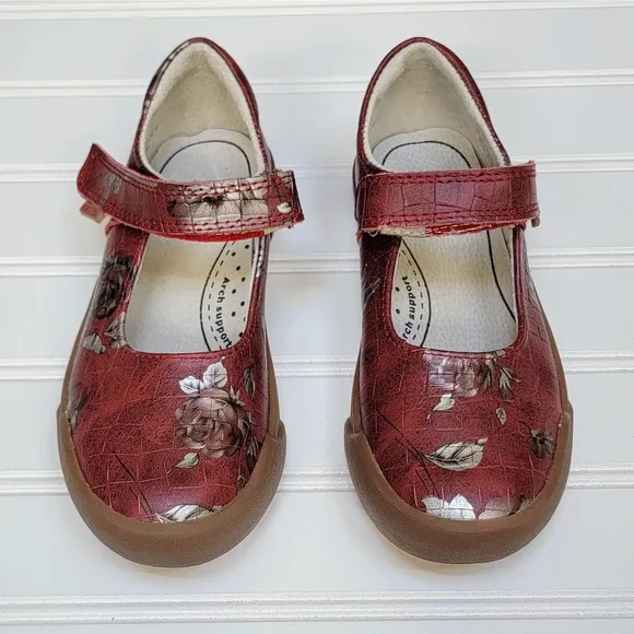 Pediped Flex Barbara Deep Red Floral Mary Jane Shoes