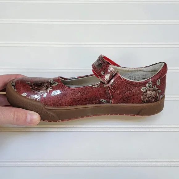Pediped Flex Barbara Deep Red Floral Mary Jane Shoes