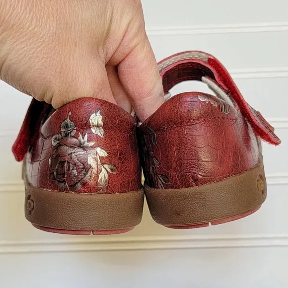 Pediped Flex Barbara Deep Red Floral Mary Jane Shoes