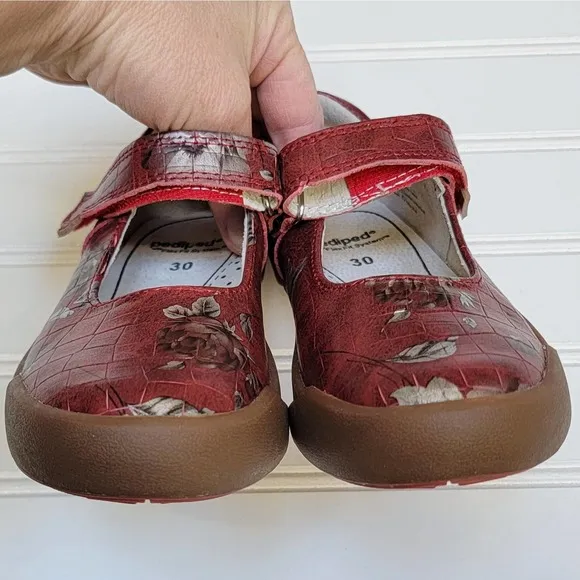 Pediped Flex Barbara Deep Red Floral Mary Jane Shoes