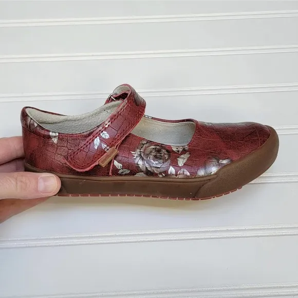 Pediped Flex Barbara Deep Red Floral Mary Jane Shoes