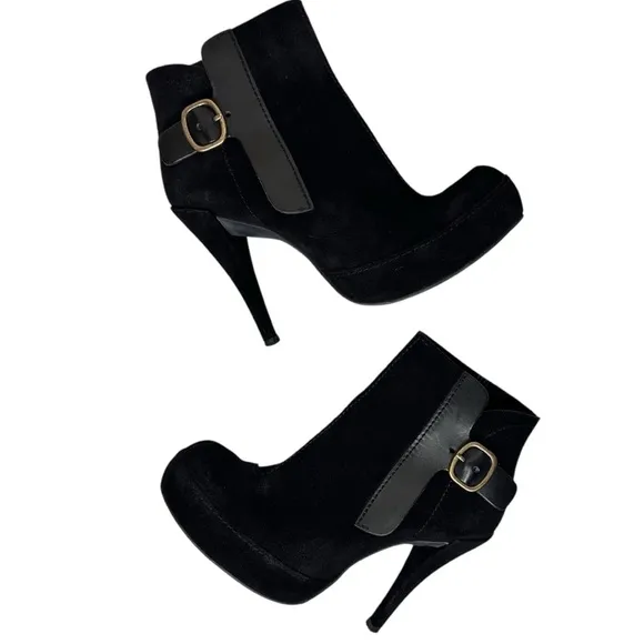 Pedro Garcia Charmy Ankle Boots Black Suede Booties Stiletto Heel SZ 39