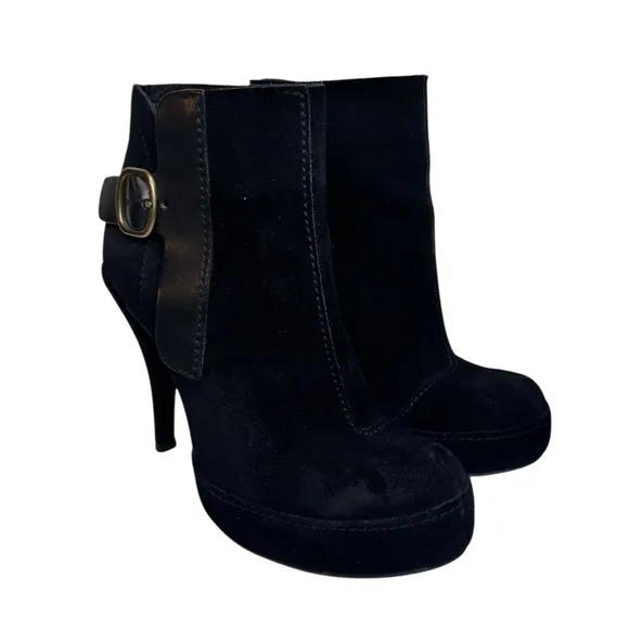 Pedro Garcia Charmy Ankle Boots Black Suede Booties Stiletto Heel SZ 39