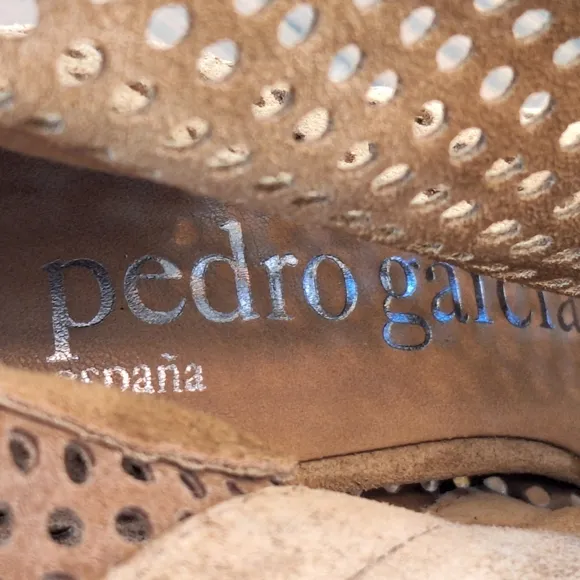 Pedro Garcia Sylvana Suede Lasercut Peep Toe Boots Spain 4&quot; Spike Heels 36 US 6