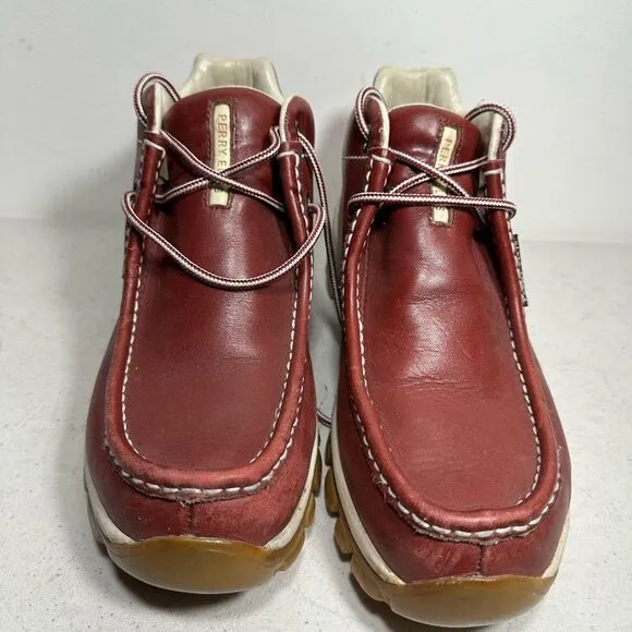 Perry Ellis Men’s  Shoes Red/ Burgundy/ Maroon Shoelaces Genuine Leather Size 9