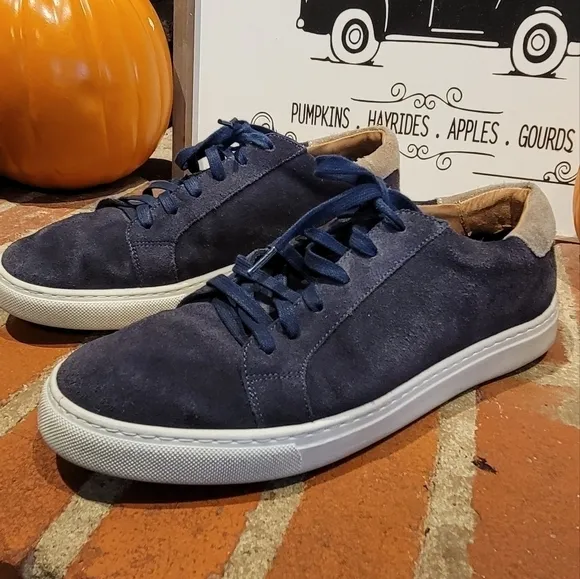 Peter Millar Navy Blue &amp; Tan Crown Suede Low Top Lace Up Sneakers Size 10