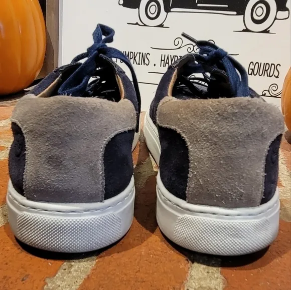 Peter Millar Navy Blue &amp; Tan Crown Suede Low Top Lace Up Sneakers Size 10
