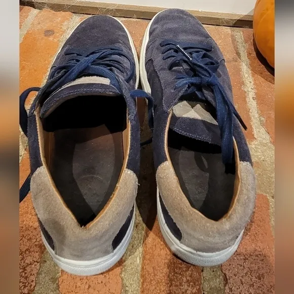 Peter Millar Navy Blue &amp; Tan Crown Suede Low Top Lace Up Sneakers Size 10