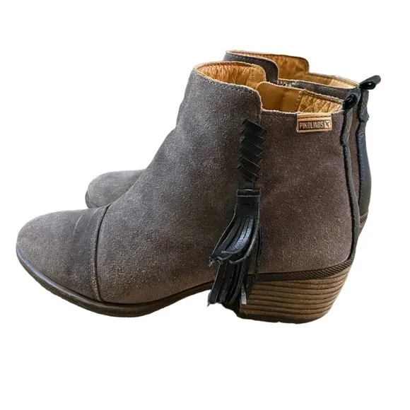 Pikolinos Baqueira grey suede fringe ankle boots size 40