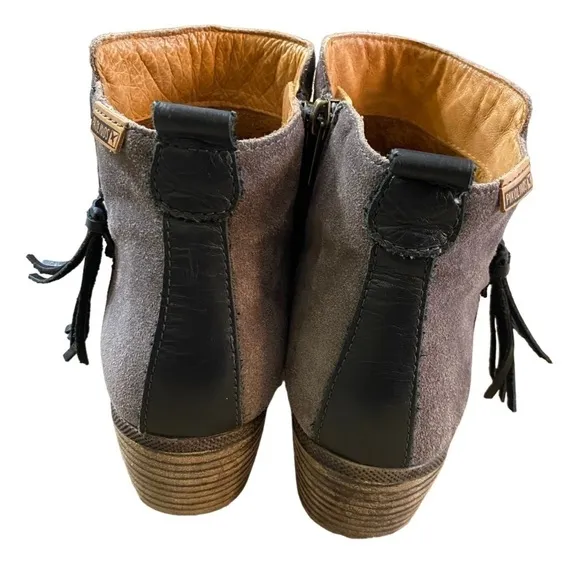 Pikolinos Baqueira grey suede fringe ankle boots size 40