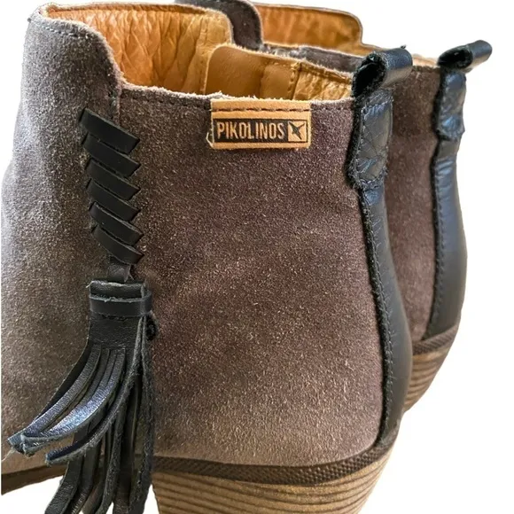 Pikolinos Baqueira grey suede fringe ankle boots size 40