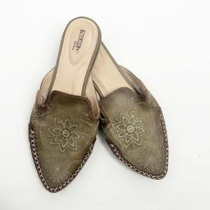 Pikolinos Bari Perforated Slip On Mules size 37 6.5 - 7 Olive Green Leather