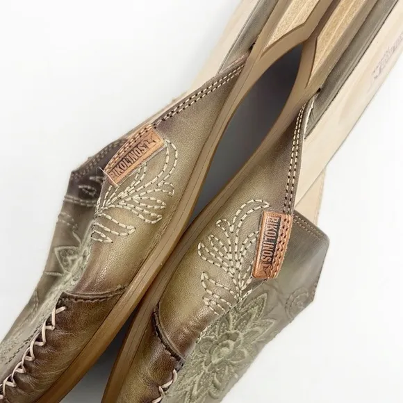 Pikolinos Bari Perforated Slip On Mules size 37 6.5 - 7 Olive Green Leather