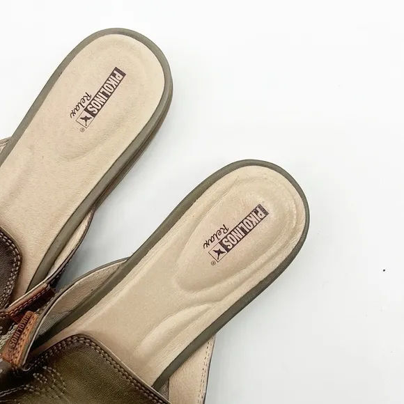Pikolinos Bari Perforated Slip On Mules size 37 6.5 - 7 Olive Green Leather