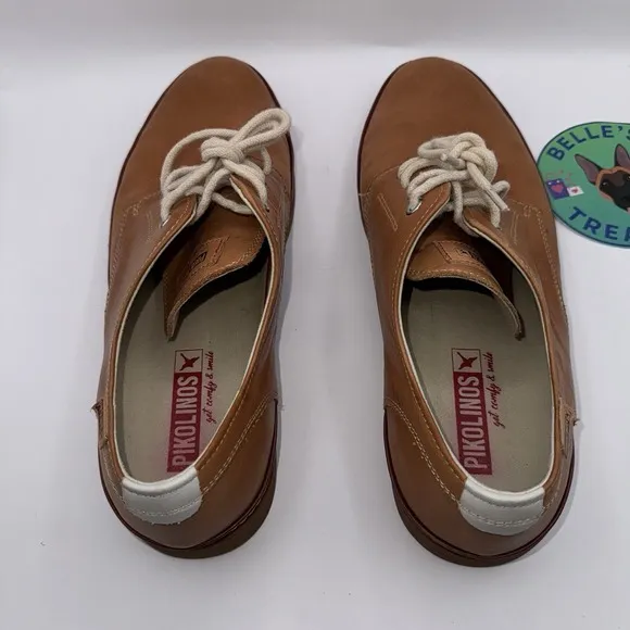Pikolinos Sz 10 US 44 EU Palamos Casual Lace Up Shoes Tan Leather Dress Spain