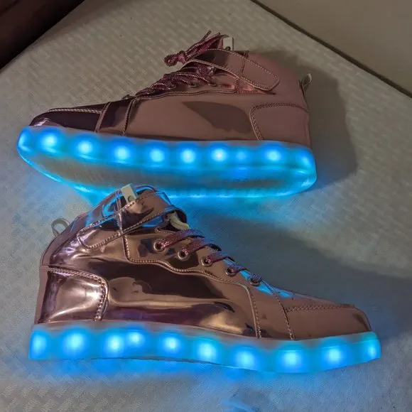 PINK LED Light Up Shoes, Fashion High Top Rechargeable