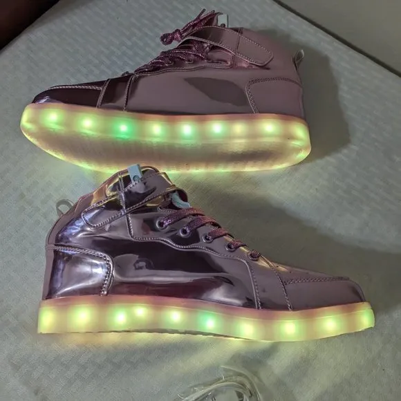 PINK LED Light Up Shoes, Fashion High Top Rechargeable