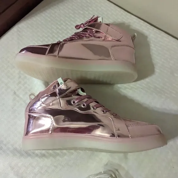 PINK LED Light Up Shoes, Fashion High Top Rechargeable