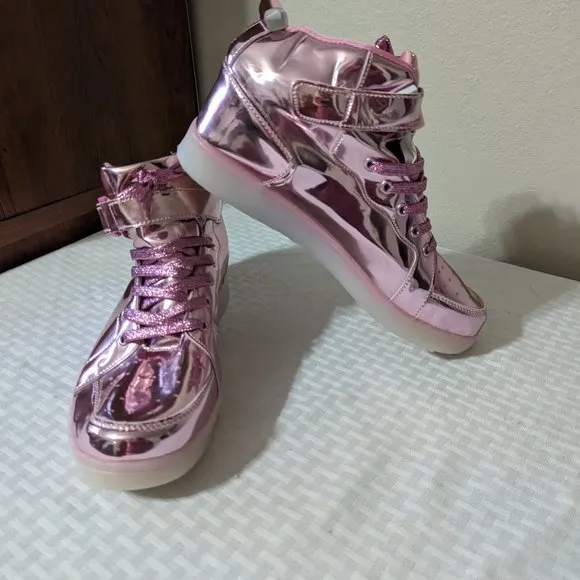 PINK LED Light Up Shoes, Fashion High Top Rechargeable