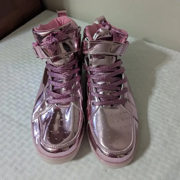 PINK LED Light Up Shoes, Fashion High Top Rechargeable