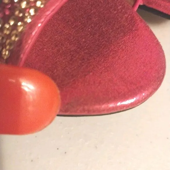 Pink Rhinestone Block Heel Size 41 Slip On Shoes Barbie Elegant Party Peep Toe