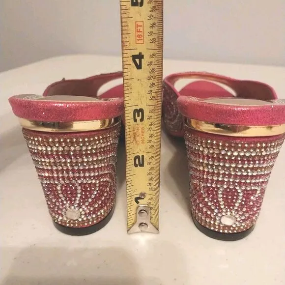 Pink Rhinestone Block Heel Size 41 Slip On Shoes Barbie Elegant Party Peep Toe