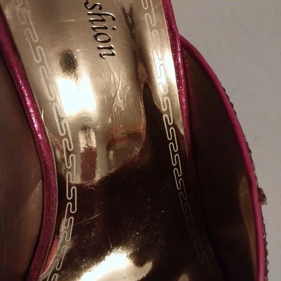 Pink Rhinestone Block Heel Size 41 Slip On Shoes Barbie Elegant Party Peep Toe