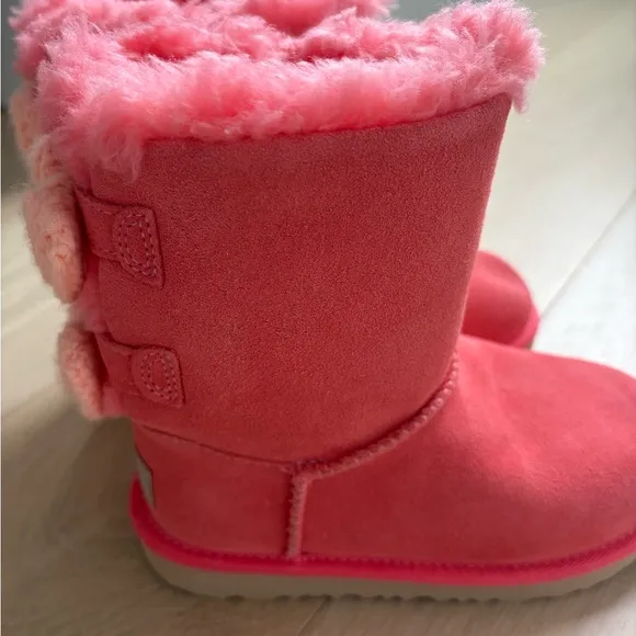 Pink Suede Boots with Furry Trim