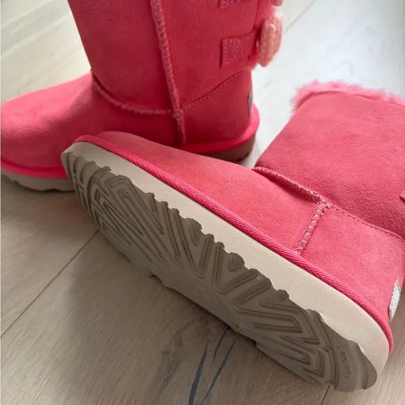 Pink Suede Boots with Furry Trim