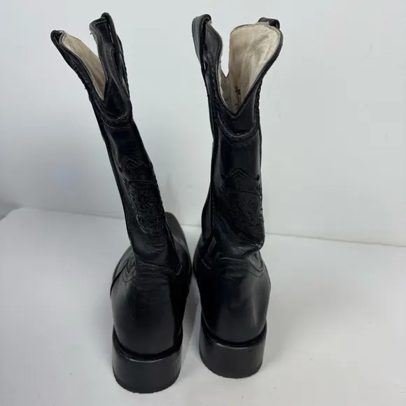 Pistolero Black Leather Embroidered Square Toe Western Cowboy Boots Rodeo
