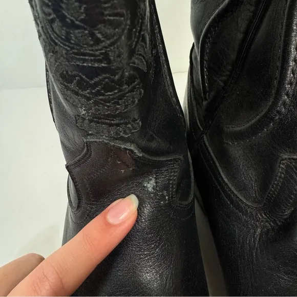 Pistolero Black Leather Embroidered Square Toe Western Cowboy Boots Rodeo