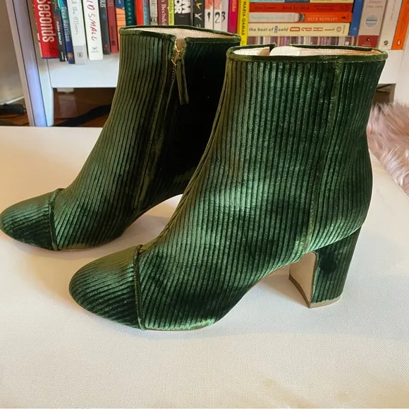 Polly Plume Green Velvet Ribbed High Heel Ankle Boots