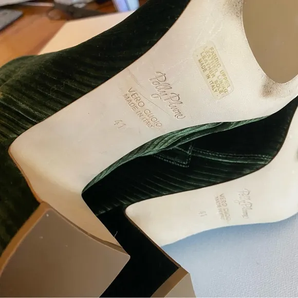 Polly Plume Green Velvet Ribbed High Heel Ankle Boots