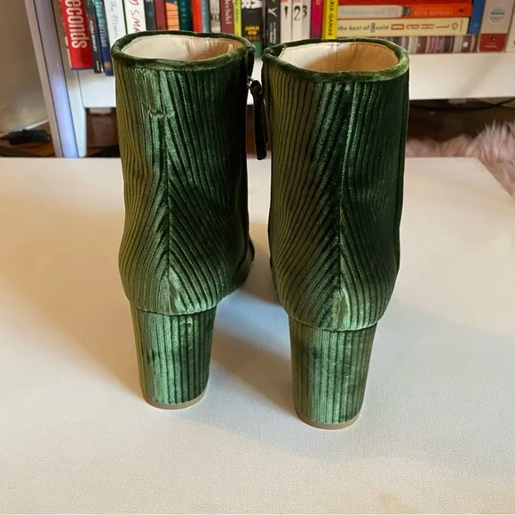 Polly Plume Green Velvet Ribbed High Heel Ankle Boots