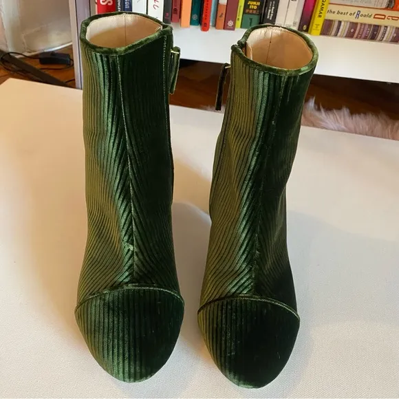 Polly Plume Green Velvet Ribbed High Heel Ankle Boots