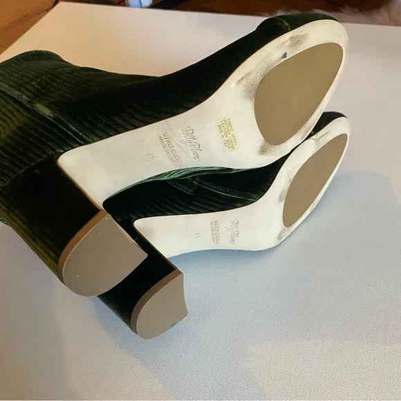 Polly Plume Green Velvet Ribbed High Heel Ankle Boots