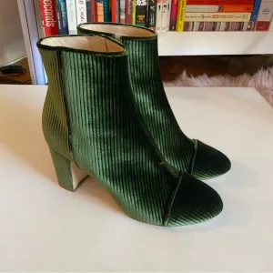 Polly Plume Green Velvet Ribbed High Heel Ankle Boots