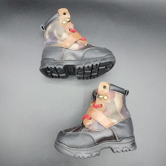 Polo Ralph Lauren Camouflage Toddler Boots Size 5C Black Brown Tan Leather Rare