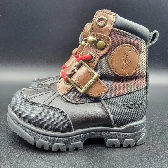 Polo Ralph Lauren Camouflage Toddler Boots Size 5C Black Brown Tan Leather Rare