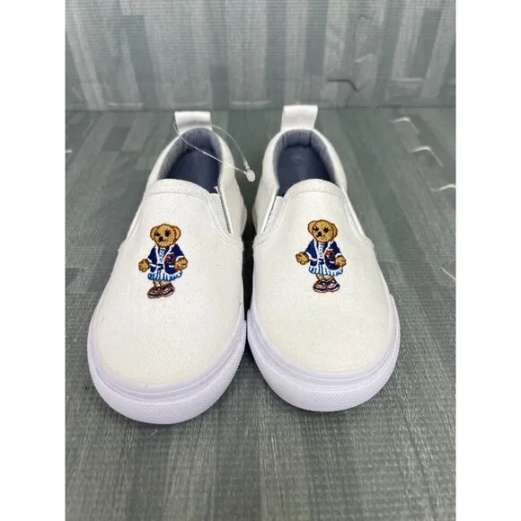 Polo Ralph Lauren Carlee Bear Slip On Shoes White Girls Sz 10.5