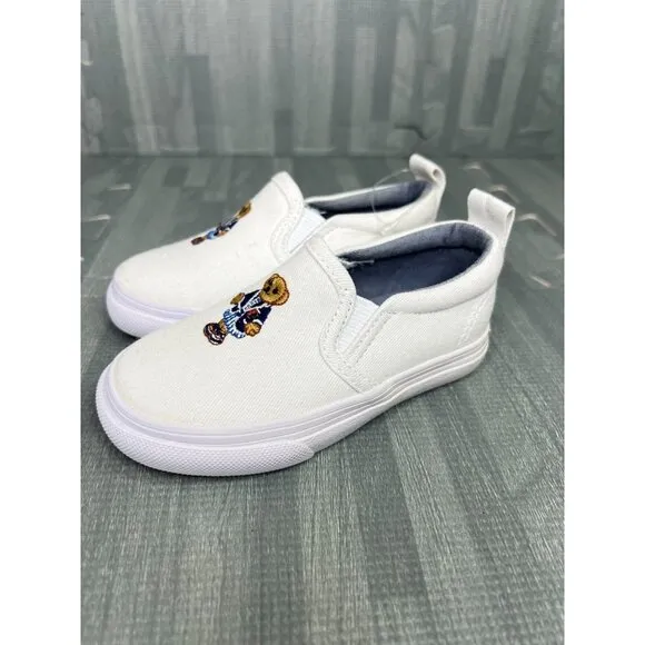 Polo Ralph Lauren Carlee Bear Slip On Shoes White Girls Sz 10.5